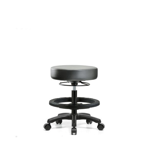 Blue Ridge Ergonomics VMBMS-RG-BF-RC-8823 Vinyl Mini-Stool - Medium Bench Height with Black Foot Ring & Casters in Carbon Supernova™ Vinyl