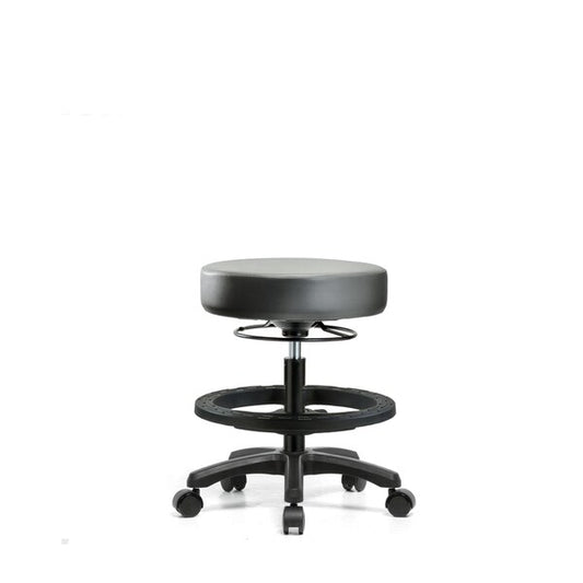 Blue Ridge Ergonomics VMBMS-RG-BF-RC-8823 Vinyl Mini-Stool - Medium Bench Height with Black Foot Ring & Casters in Carbon Supernova™ Vinyl