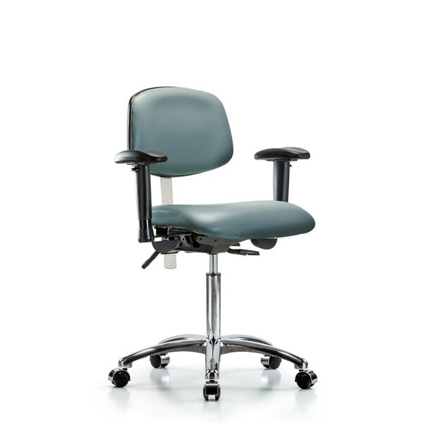 Blue Ridge Ergonomics VMBCH-CR-T1-A1-NF-RG-8822 Rutledge Vinyl Chair Chrome - Medium Bench Height with Seat Tilt, Adjustable Arms, & Stationary Glides in Storm Supernova™ Vinyl