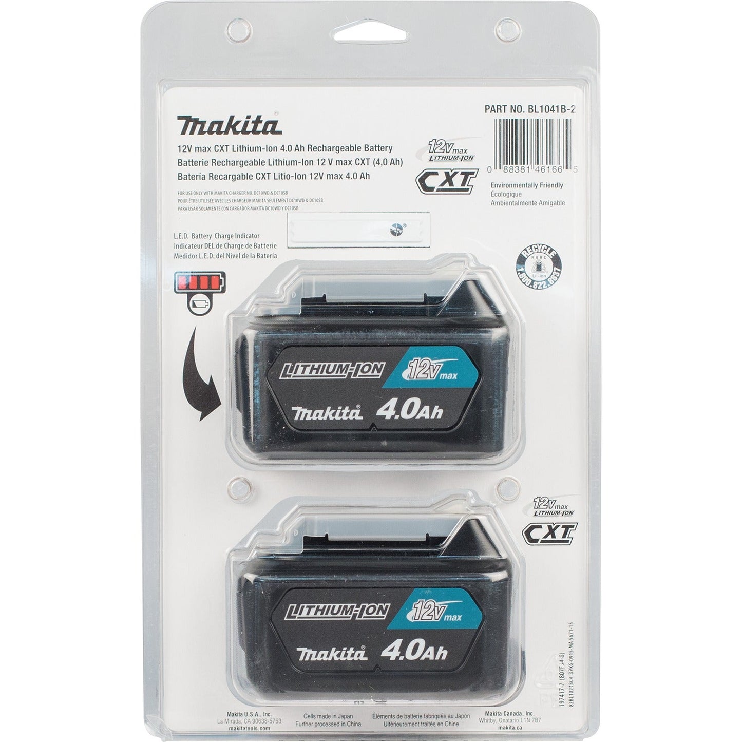 Makita BL1041B-2 12V max CXT® Lithium‘Ion 4.0Ah Battery, 2/pk