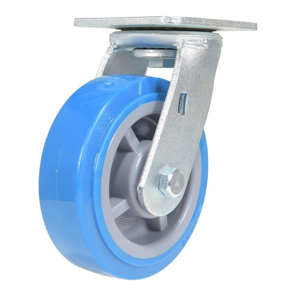 Vestil CST-KB-6X2PUP-S Polyurethane Swivel Caster 6 In. Diameter x 2 In. Width 903 Lb. Capacity Light Blue/Gray
