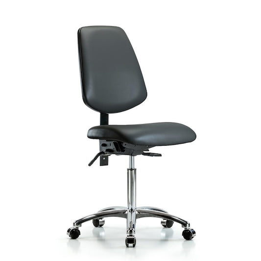 Blue Ridge Ergonomics VMBCH-MB-CR-T0-A0-NF-CC-8823 Rutledge Vinyl Chair Chrome - Medium Bench Height with Medium Back & Casters in Carbon Supernova™ Vinyl
