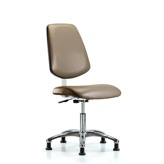 Blue Ridge Ergonomics CLR-VDHCH-MB-CR-RG-8809 Class 10 Clean Room Vinyl Chair Chrome - Desk Height with Medium Back & Stationary Glides in Taupe Supernova™ Vinyl