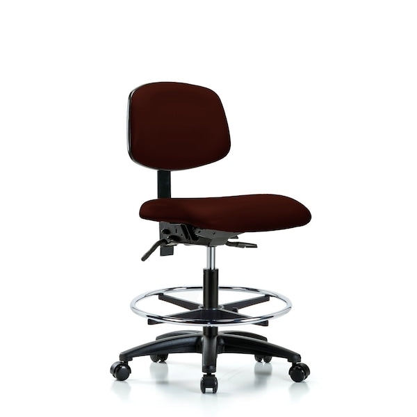 Blue Ridge Ergonomics VMBCH-RG-T0-A0-CF-RC-8569 Rutledge Vinyl Chair - Medium Bench Height with Chrome Foot Ring & Casters in Burgundy Trailblazer™ Vinyl
