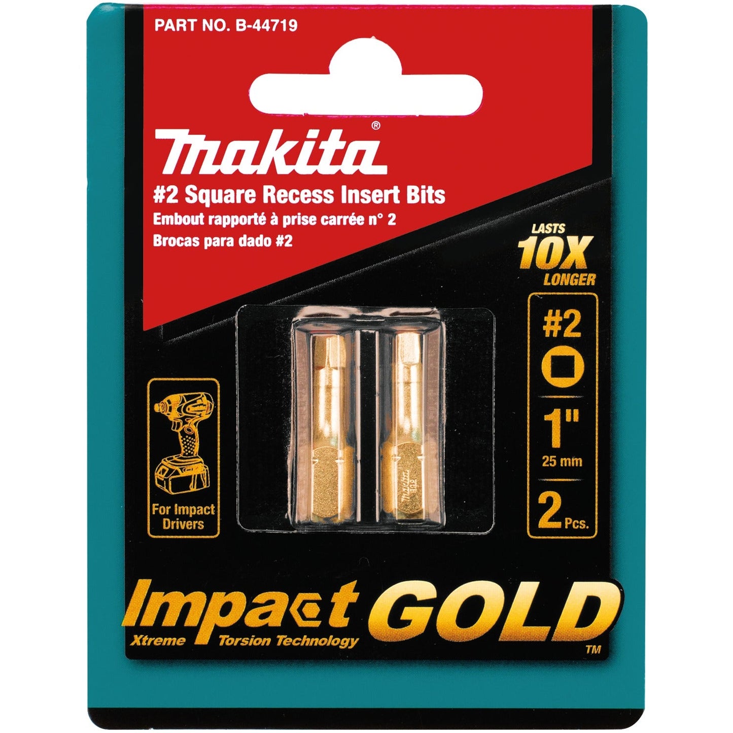 Makita B-44719 Impact GOLD® #2 Square Insert Bit, 2/pk