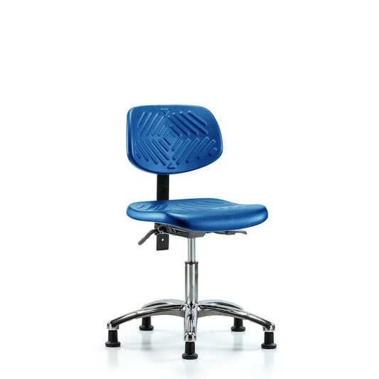 Blue Ridge Ergonomics PDHCH-CR-T1-A0-RG-BLU Polyurethane Chair Chrome - Desk Height with Seat Tilt & Stationary Glides in Blue Polyurethane