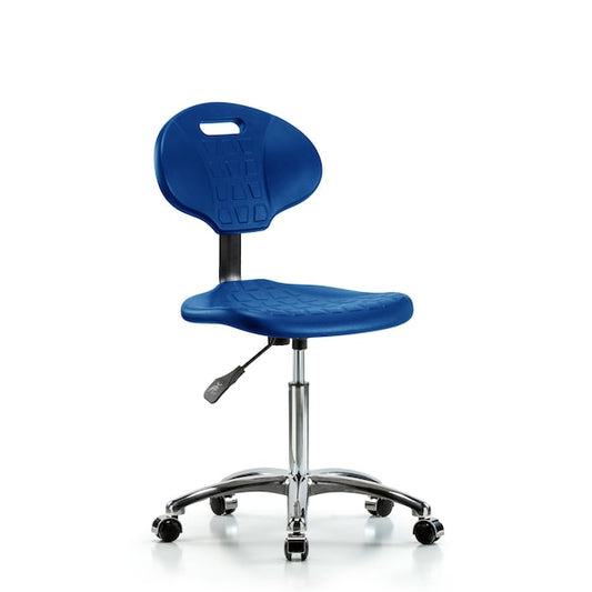Blue Ridge Ergonomics TPMBCH-CR-A0-NF-CC-BLU Erie Polyurethane Chair Chrome - Medium Bench Height with Chrome Casters in Blue Polyurethane