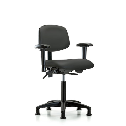Blue Ridge Ergonomics VMBCH-RG-T1-A1-NF-RG-8605 Rutledge Vinyl Chair - Medium Bench Height with Seat Tilt, Adjustable Arms, & Stationary Glides in Charcoal Trailblazer™ Vinyl