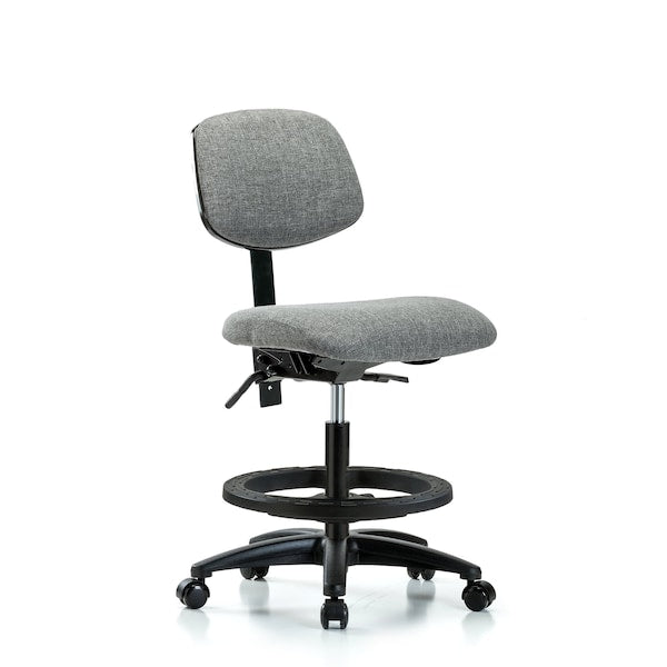 Blue Ridge Ergonomics FMBCH-RG-T0-A0-BF-RC-F44 Rutledge Fabric Chair - Medium Bench Height with Black Foot Ring & Casters in Gray Fabric