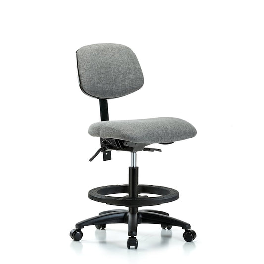 Blue Ridge Ergonomics FMBCH-RG-T0-A0-BF-RC-F44 Rutledge Fabric Chair - Medium Bench Height with Black Foot Ring & Casters in Gray Fabric