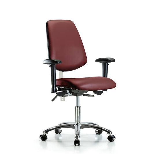 Blue Ridge Ergonomics NCR-VDHCH-MB-CR-T1-A1-CC-8815 Class 100 Vinyl Clean Room Chair - Desk Height with Medium Back, Seat Tilt, Adjustable Arms, & Casters in Borscht Supernova™ Vinyl
