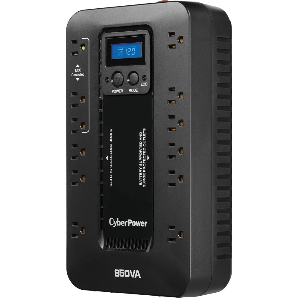 CyberPower EC850LCD Ecologic 850VA/510W Energy Efficient LCD Desktop ECO UPS - 850 VA/510 W - Desktop - 6 Minute Half Load - 12 x NEMA 5-15R