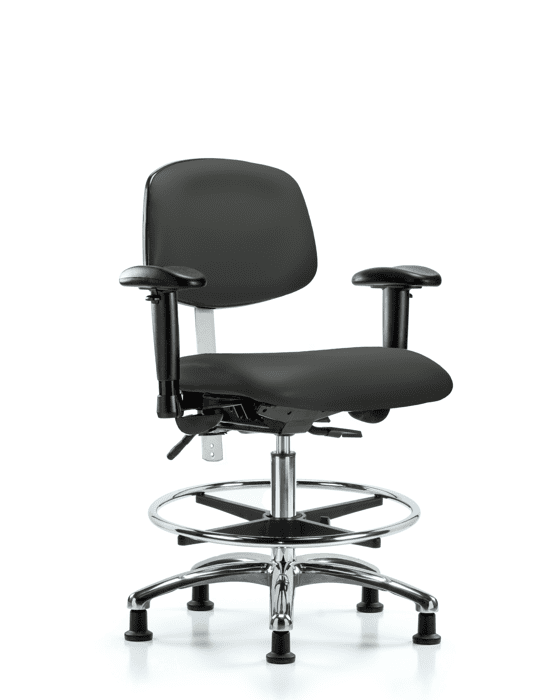 Blue Ridge Ergonomics NCR-VMBCH-CR-T1-A0-NF-CC-8605 Class 100 Vinyl Clean Room Chair - Medium Bench Height with Seat Tilt & Casters in Charcoal Trailblazer™ Vinyl