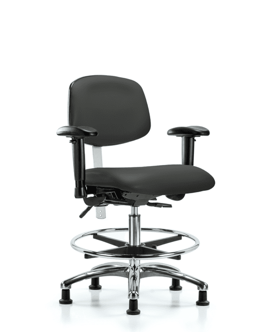 Blue Ridge Ergonomics NCR-VMBCH-CR-T1-A0-NF-CC-8605 Class 100 Vinyl Clean Room Chair - Medium Bench Height with Seat Tilt & Casters in Charcoal Trailblazer™ Vinyl