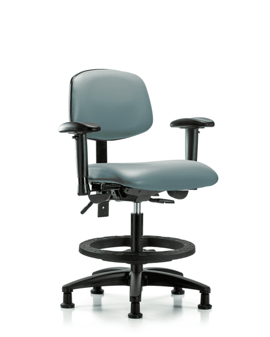 Blue Ridge Ergonomics VMBCH-RG-T1-A0-BF-RC-8822 Rutledge Vinyl Chair - Medium Bench Height with Seat Tilt, Black Foot Ring, & Casters in Storm Supernova™ Vinyl