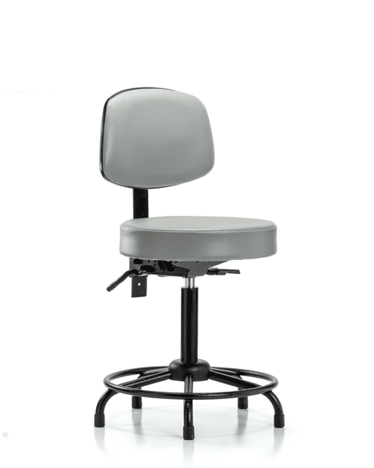 Blue Ridge Ergonomics VMBST-RT-T1-RG-8567 Rutledge Vinyl Stool with Back - Medium Bench Height with Round Tube Base, Seat Tilt, & Stationary Glides in Dove Trailblazer™ Vinyl