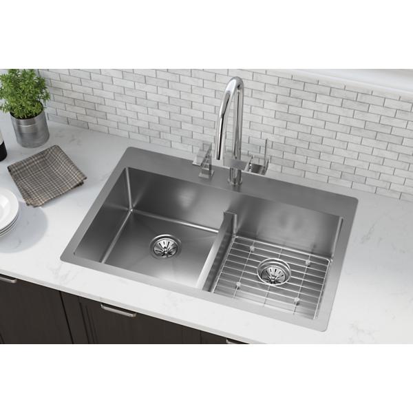 Elkay ECTSRA33229TBG Crosstown 18 Gauge Stainless Steel 33" x 22" x 9" Equal Double Bowl Dual Mount Sink Kit with Aqua Divide