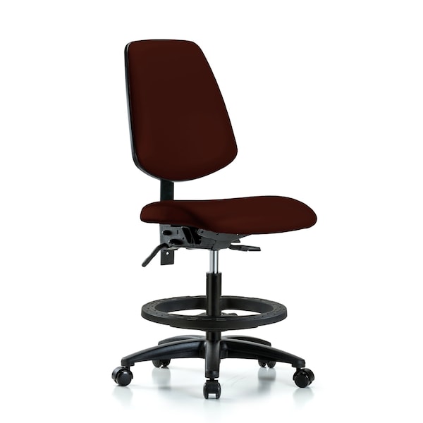 Blue Ridge Ergonomics VMBCH-MB-RG-T0-A0-BF-RC-8569 Rutledge Vinyl Chair - Medium Bench Height with Medium Back, Black Foot Ring, & Casters in Burgundy Trailblazer™ Vinyl