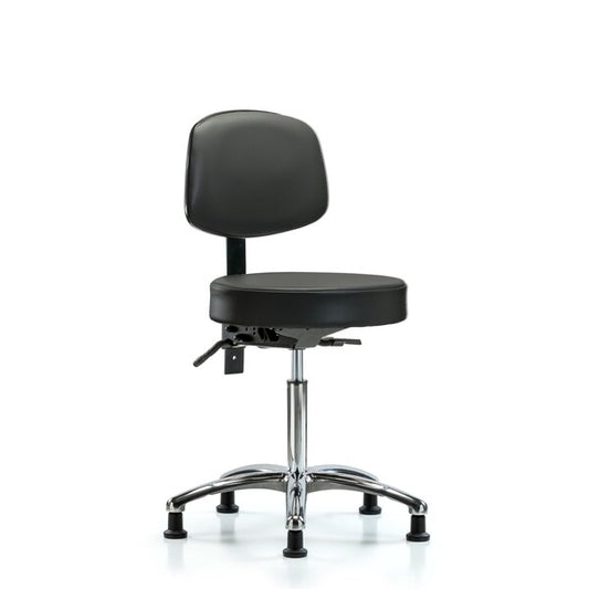 Blue Ridge Ergonomics VMBST-CR-T0-NF-RG-8823 Rutledge Vinyl Stool with Back Chrome - Medium Bench Height with Stationary Glides in Carbon Supernova™ Vinyl