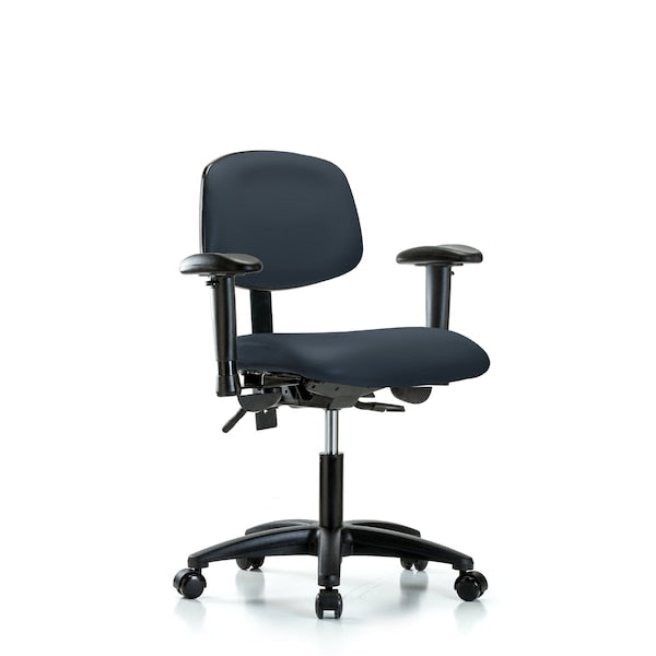 Blue Ridge Ergonomics VDHCH-RG-T0-A1-RC-8582 Rutledge Vinyl Chair - Desk Height with Adjustable Arms & Casters in Imperial Blue Trailblazer™ Vinyl