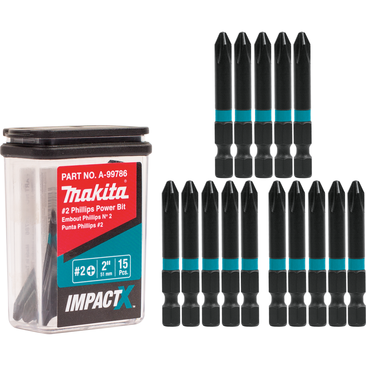 Makita A-99786 ImpactX, #2 Phillips 2³ Power Bit, 15/pk