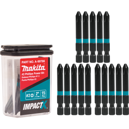 Makita A-99786 ImpactX, #2 Phillips 2³ Power Bit, 15/pk