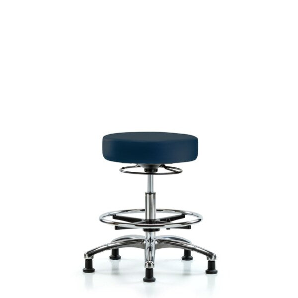 Blue Ridge Ergonomics VMBSO-CR-CF-RG-8582 Rutledge Vinyl Stool without Back Chrome - Medium Bench Height with Chrome Foot Ring & Stationary Glides in Imperial Blue Trailblazer™ Vinyl