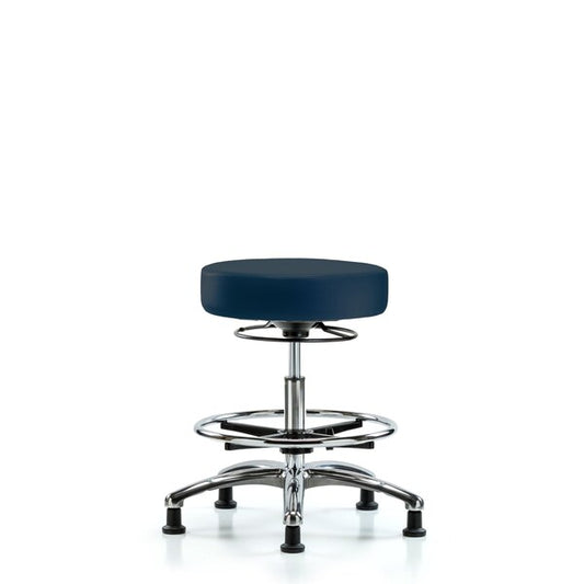 Blue Ridge Ergonomics VMBSO-CR-CF-RG-8582 Rutledge Vinyl Stool without Back Chrome - Medium Bench Height with Chrome Foot Ring & Stationary Glides in Imperial Blue Trailblazer™ Vinyl