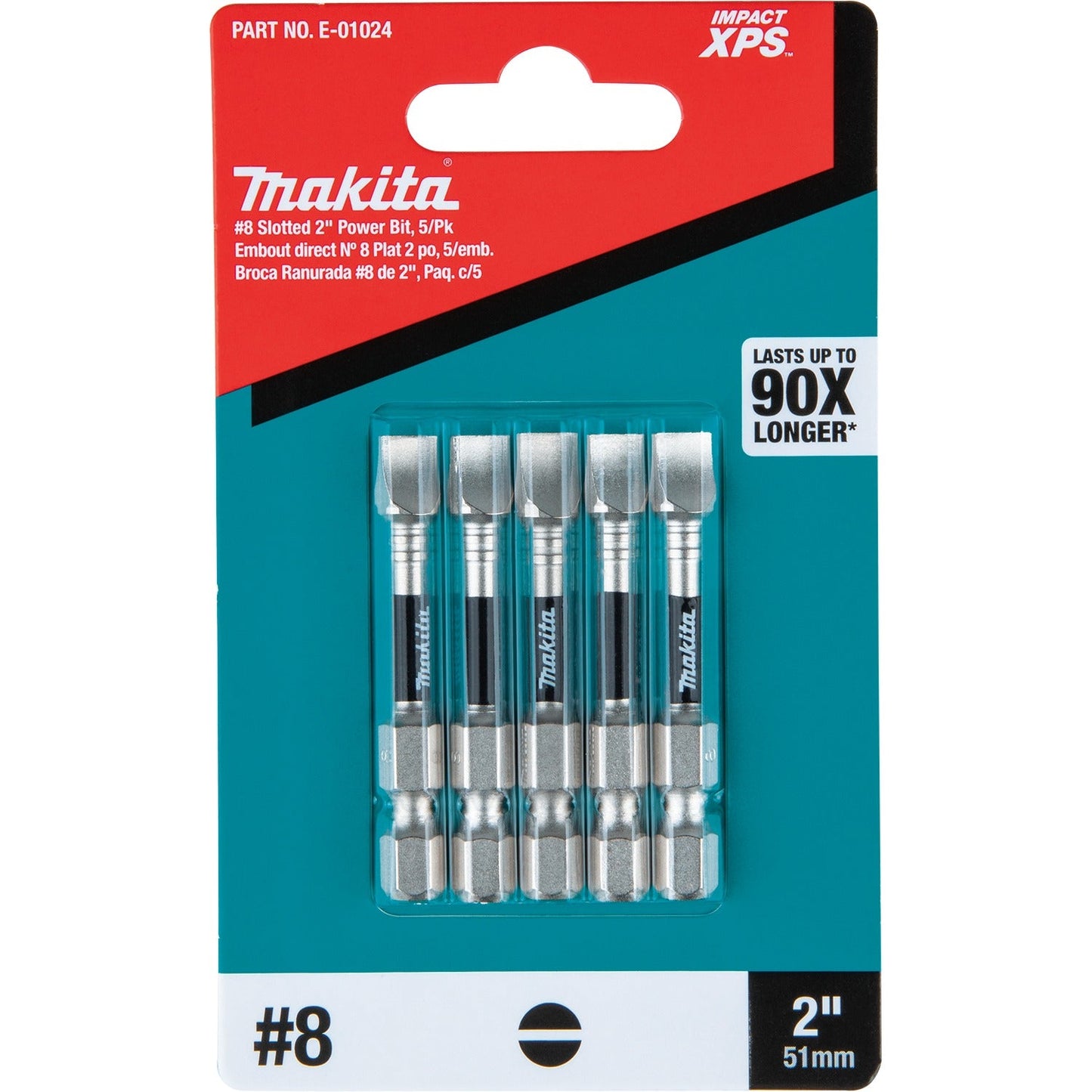 Makita E-01024 Impact XPS® #8 Slotted 2" Power Bit, 5/pk