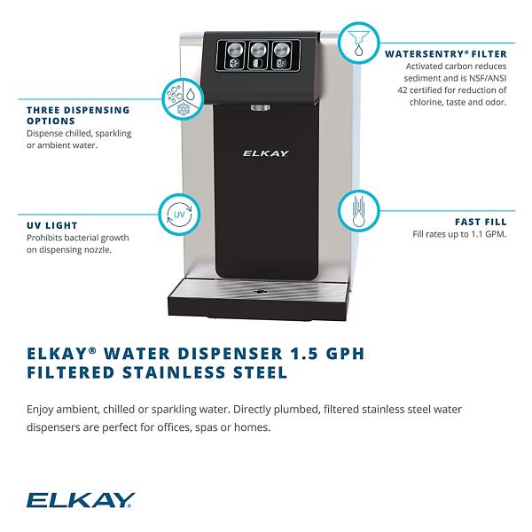 Elkay DSBS130UVPC Water Dispenser Filtered Refrigerated 1.5 GPH Stainless Steel