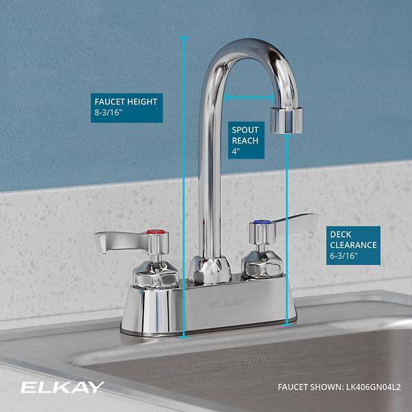 Elkay LK406GN04L2 4" Centerset with Exposed Deck Faucet with 4" Gooseneck Spout 2" Lever Handles Chrome