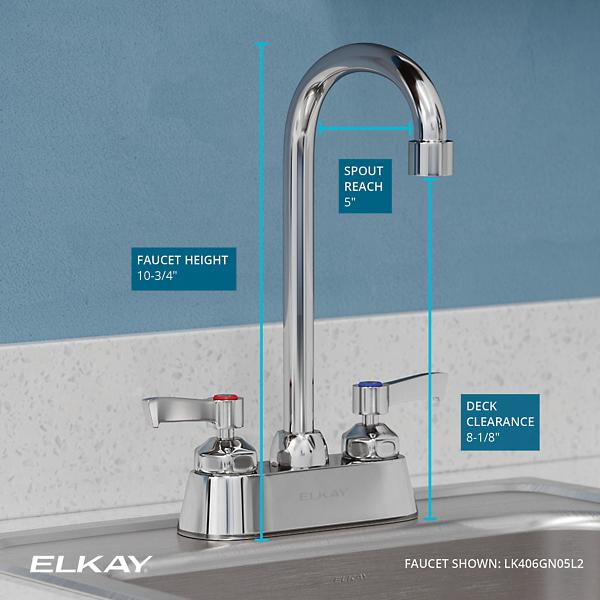 Elkay LK406GN05L2 4" Centerset with Exposed Deck Faucet with 5" Gooseneck Spout 2" Lever Handles Chrome