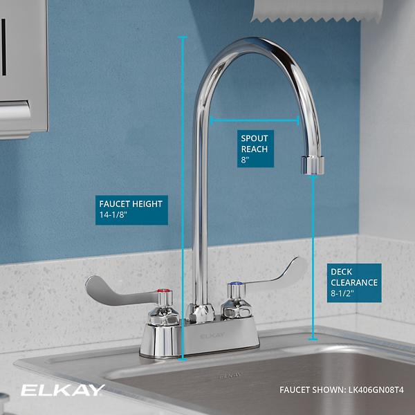 Elkay LK406GN08T4 4" Centerset with Exposed Deck Faucet with 8" Gooseneck Spout 4" Wristblade Handles Chrome