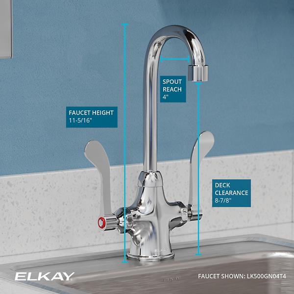 Elkay LK500GN04T4 Single Hole with Concealed Deck Faucet with 4" Gooseneck Spout 4" Wristblade Handles Chrome