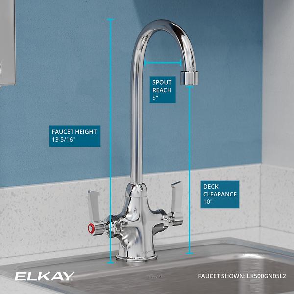 Elkay LK500GN05L2 Single Hole with Concealed Deck Faucet with 5" Gooseneck Spout 2" Lever Handles Chrome