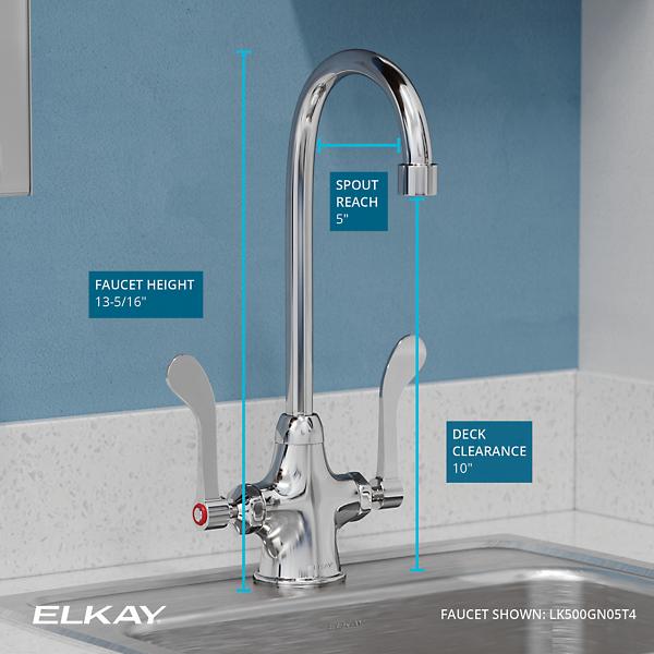 Elkay LK500GN05T4 Single Hole with Concealed Deck Faucet with 5" Gooseneck Spout 4" Wristblade Handles Chrome