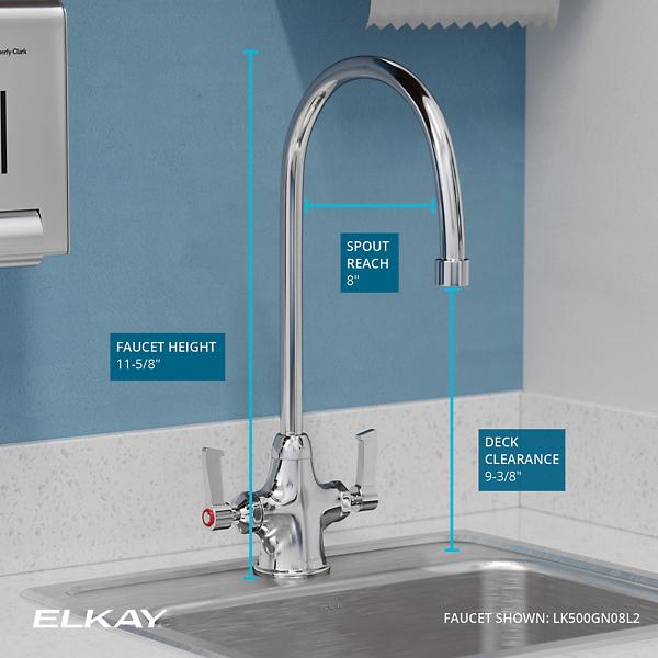 Elkay LK500GN08L2 Single Hole with Concealed Deck Faucet with 8" Gooseneck Spout 2" Lever Handles Chrome