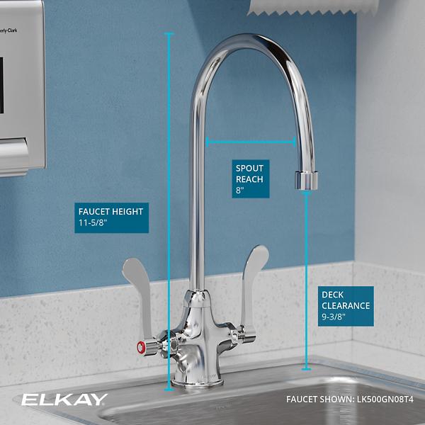 Elkay LK500GN08T4 Single Hole with Concealed Deck Faucet with 8" Gooseneck Spout 4" Wristblade Handles Chrome