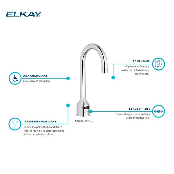 Elkay LKB721C Commercial Electronic Sensor Scrub/Handwash Battery Powered Deck Mount Faucet Chrome