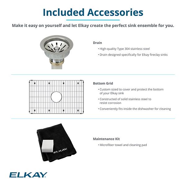 Elkay SWUF28179WHC Fireclay 30" x 19-15/16" x 9-1/8" Single Bowl Farmhouse Sink Kit White
