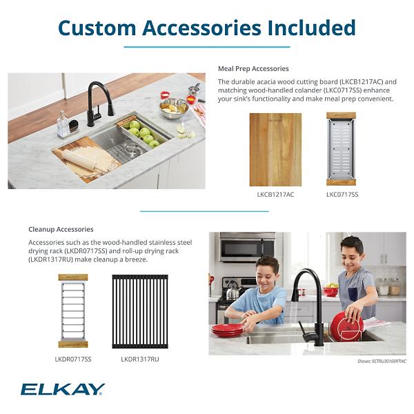 Elkay EFRU30169RTWC Crosstown® 16 Gauge Workstation Stainless Steel, 31-1/2" x 18-1/2" x 9" Single Bowl Undermount Sink Kit