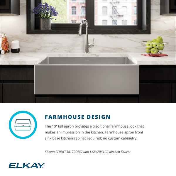 Elkay EFRUFFA3417 Crosstown® 16 Gauge Stainless Steel 35-7/8" x 20-1/4" x 9" Equal Double Bowl Tall Farmhouse Sink with Aqua Divide