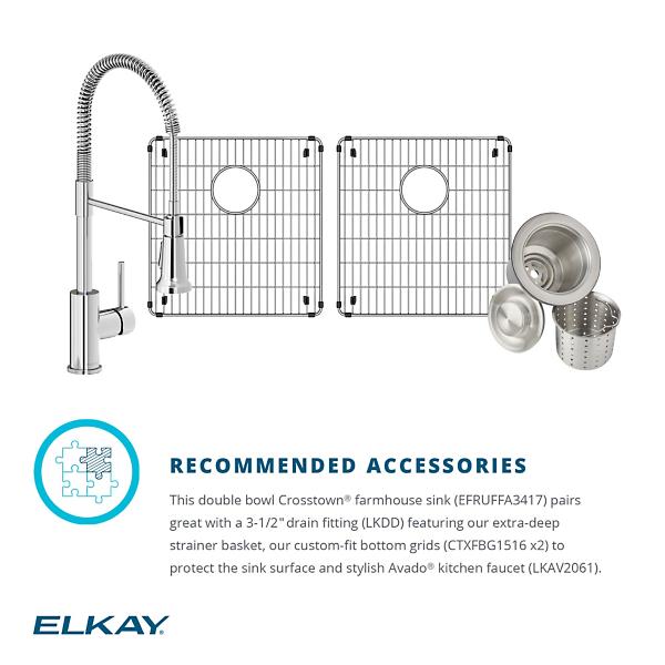 Elkay EFRUFFA3417DBG Crosstown® 16 Gauge Stainless Steel 35-7/8" x 20-1/4" x 9" Equal Double Bowl Tall Farmhouse Sink Kit with Aqua Divide