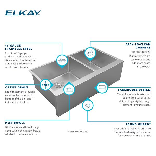 Elkay EFRUFF23417 Crosstown® 16 Gauge Stainless Steel 35-7/8" x 20-1/4" x 9" Double Bowl Tall Farmhouse Sink