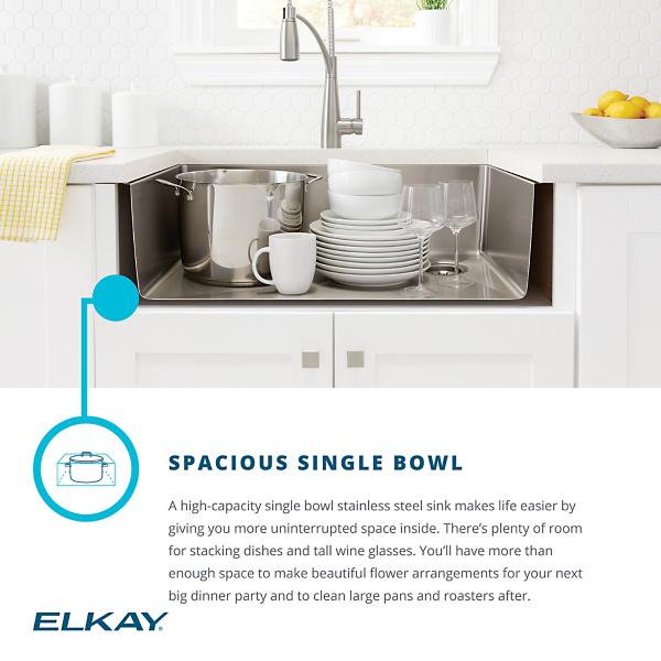 Elkay ECTRUF30179RFBC Crosstown® 18 Gauge Stainless Steel 35-7/8" x 20-1/4" x 9" Single Bowl Farmhouse Sink & Faucet Kit with Bottom Grid & Drain