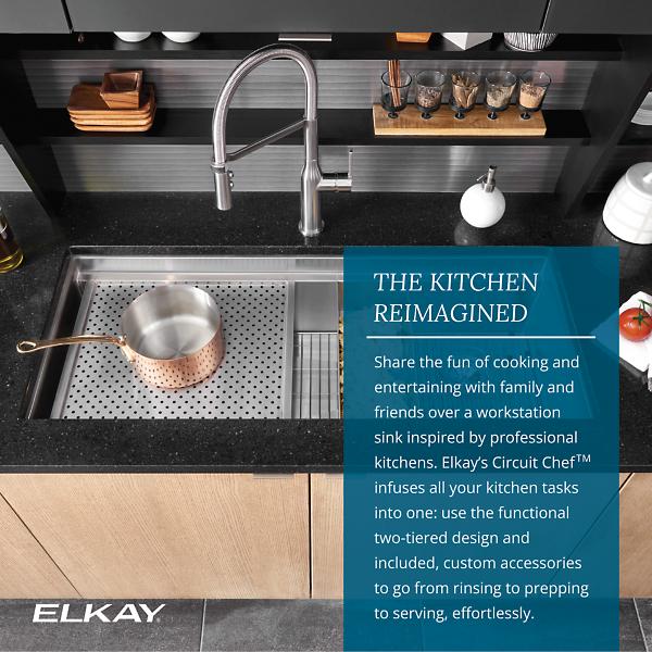 Elkay CS45WPK Circuit Chef® Workstation Stainless Steel 45-1/2" x 20-1/2" x 10" Single Bowl Undermount Sink Kit with White Polymer Boards
