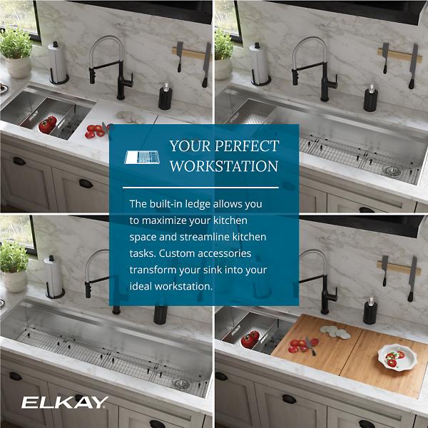 Elkay CS60BPK Circuit Chef® Workstation Stainless Steel 59-1/2" x 20-1/2" x 10" Single Bowl Undermount Sink Kit with Black Polymer Boards