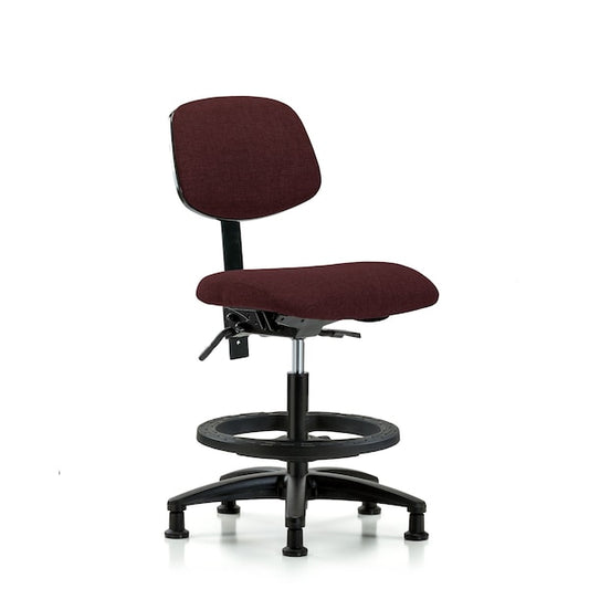 Blue Ridge Ergonomics FMBCH-RG-T0-A0-BF-RG-F41 Rutledge Fabric Chair - Medium Bench Height with Black Foot Ring & Stationary Glides in Burgundy Fabric