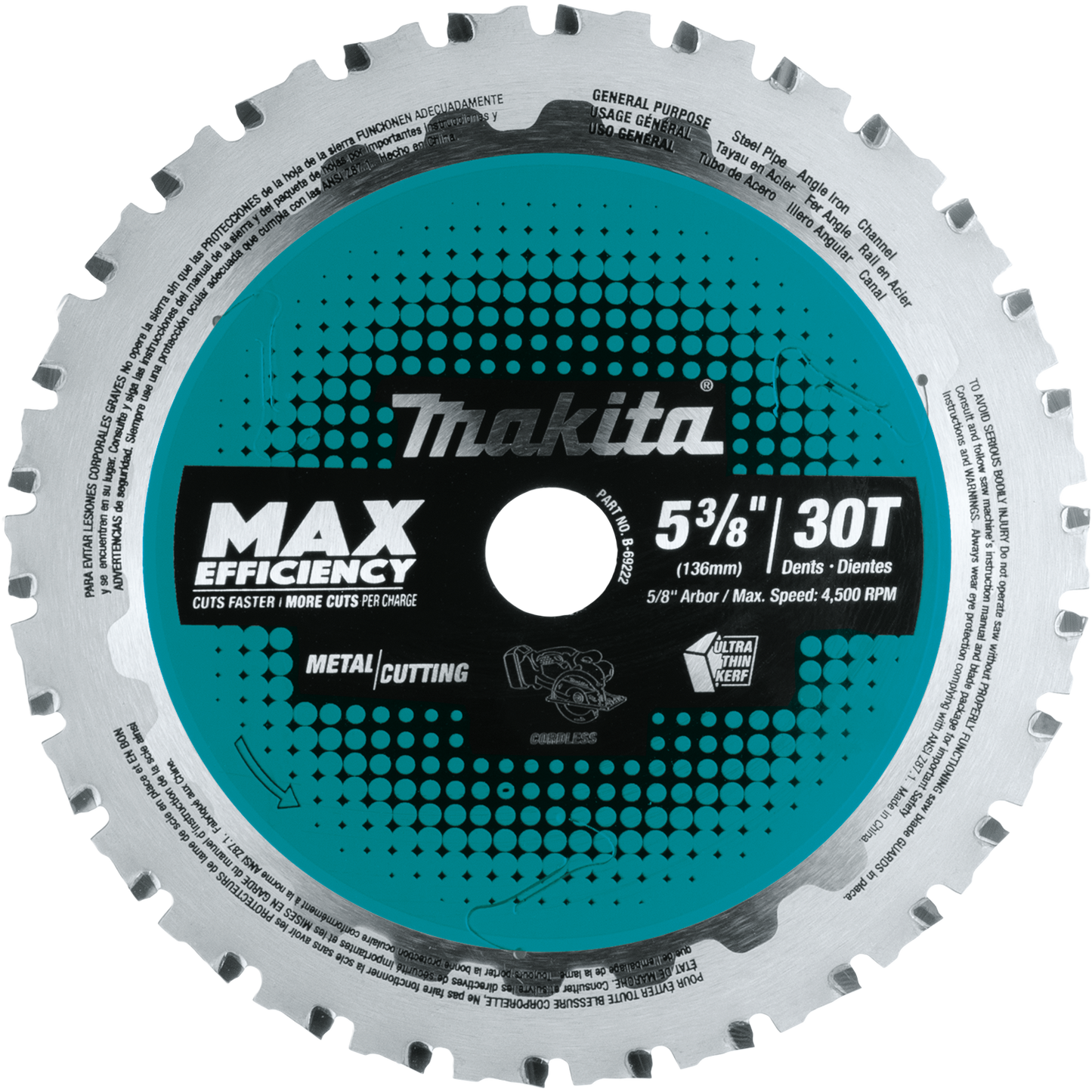 Makita B-69222 5‘3/8" 30T Carbide‘Tipped Max Efficiency Saw Blade, Metal/General Purpose