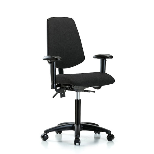 Blue Ridge Ergonomics FMBCH-MB-RG-T0-A1-NF-RC-F42 Rutledge Fabric Chair - Medium Bench Height with Medium Back, Adjustable Arms, & Casters in Black Fabric